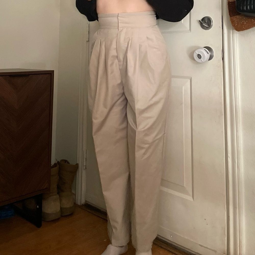 LATTELIER Super High‎ Waisted Pleated Trouser Pants Small Beige